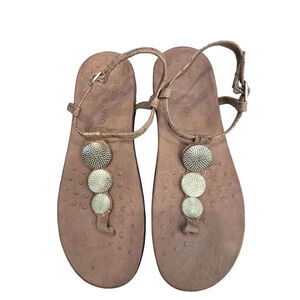 Women's Vionic Lizbeth Sandals Size 9.5 Beige Gold Thong